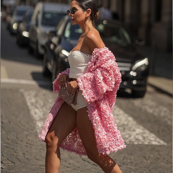 RARE ZARA FLORAL KNIT COAT PINK - Picture 16 of 16